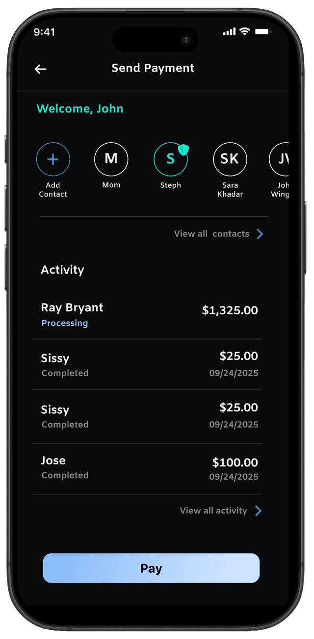 Remint Payment Interface - User Send Screen